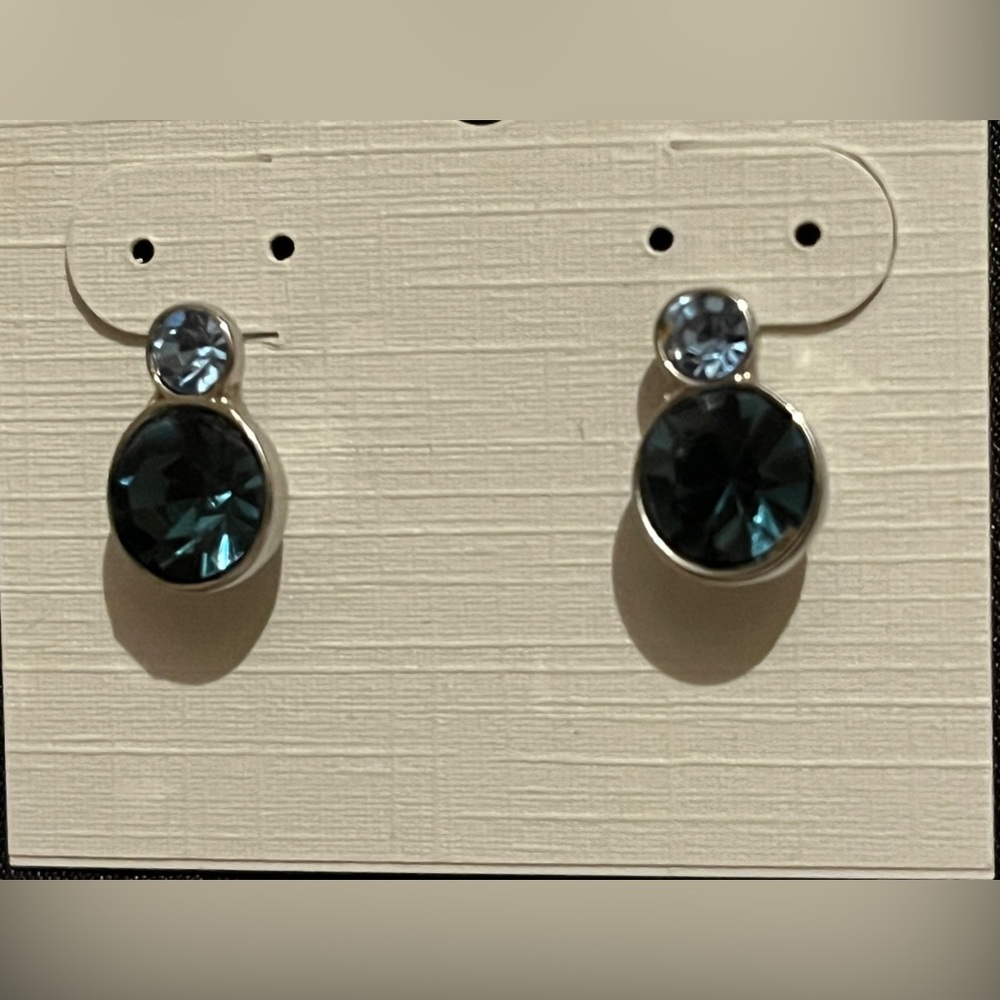 Silver Tone Simulated Crystal Button Stud Earrings